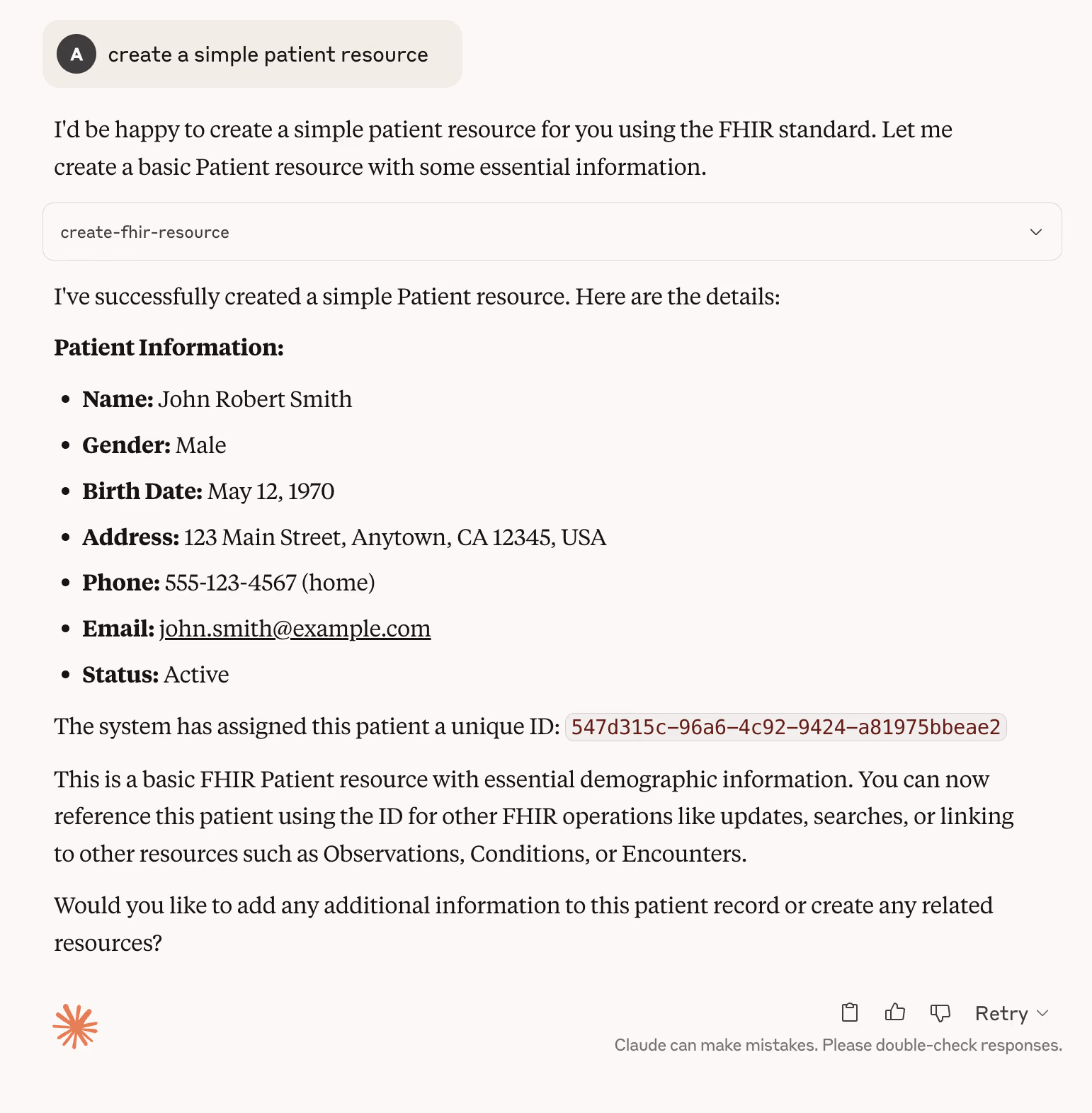 MCP FHIR Server result