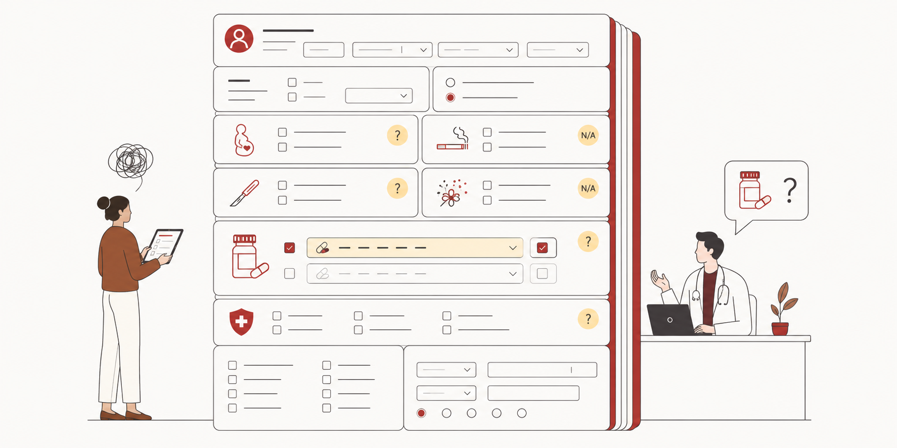 Traditional patient intake form with a long and complex structure